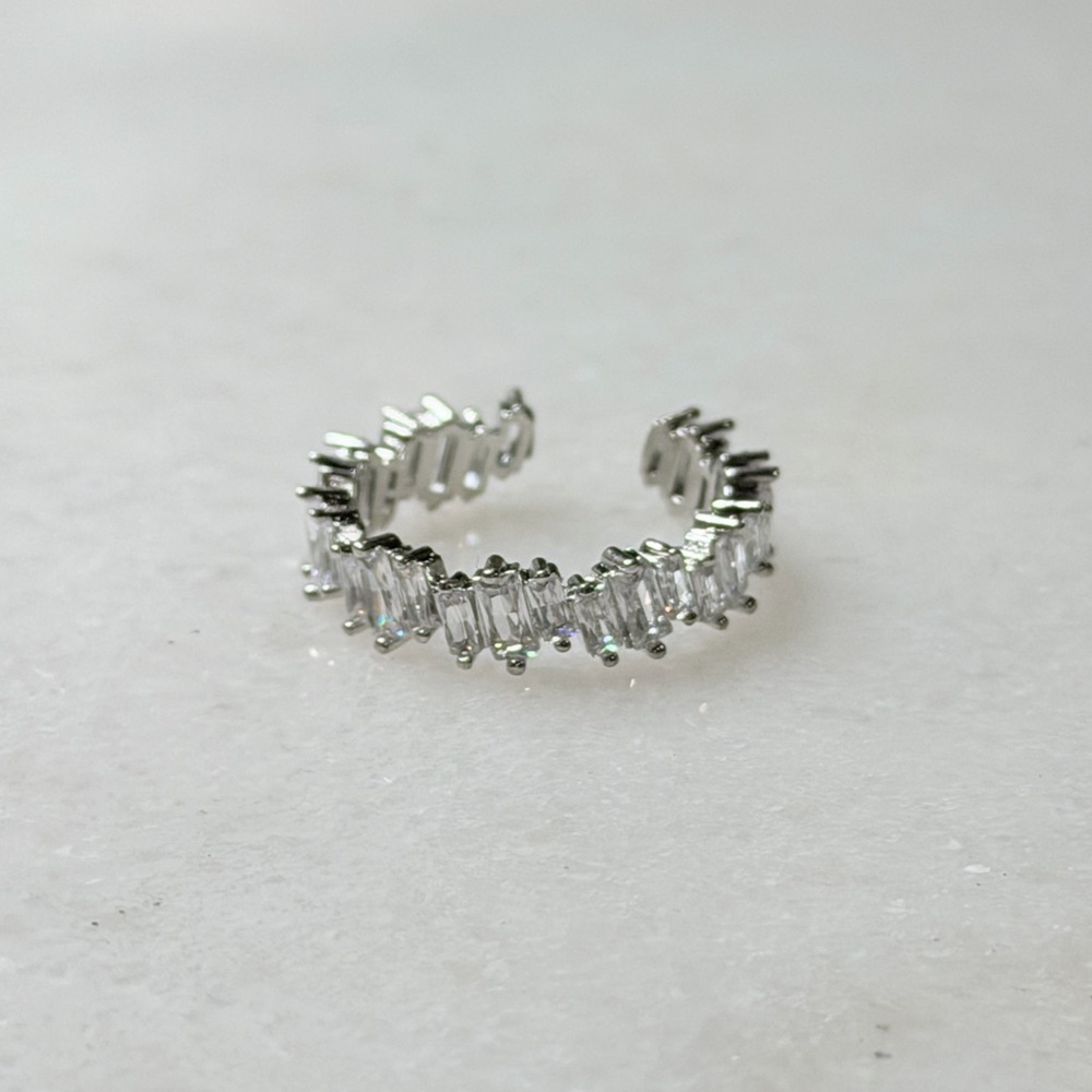 Sparkling Clear White Cubic Zirconia Baguette Open Ring